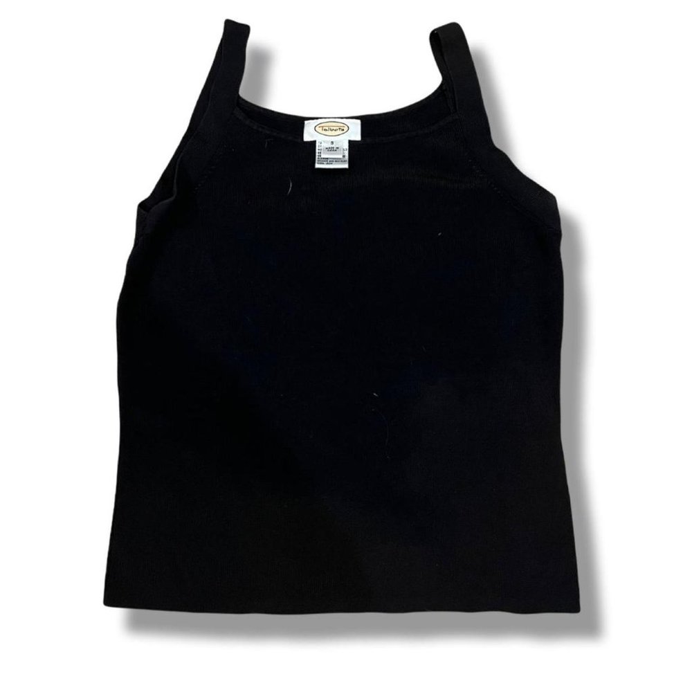 Black Ribbed Talbots Straight Across Neckline Top